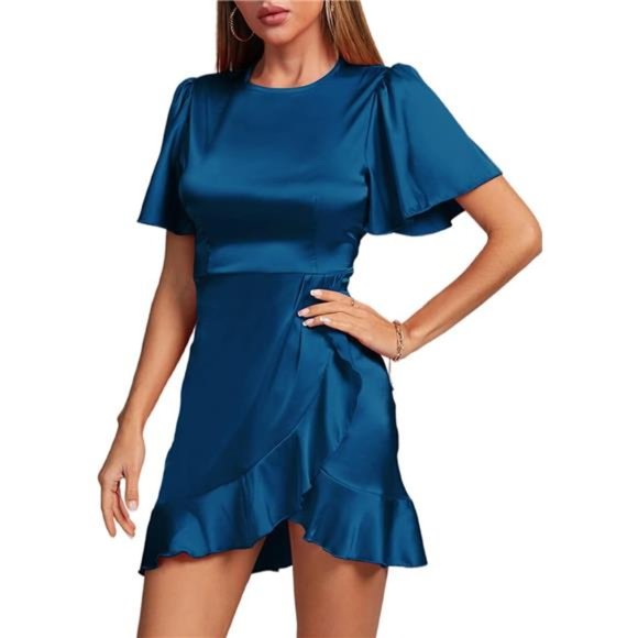 Solid Color Ruffle Hem Short sleeve Dress main image 1